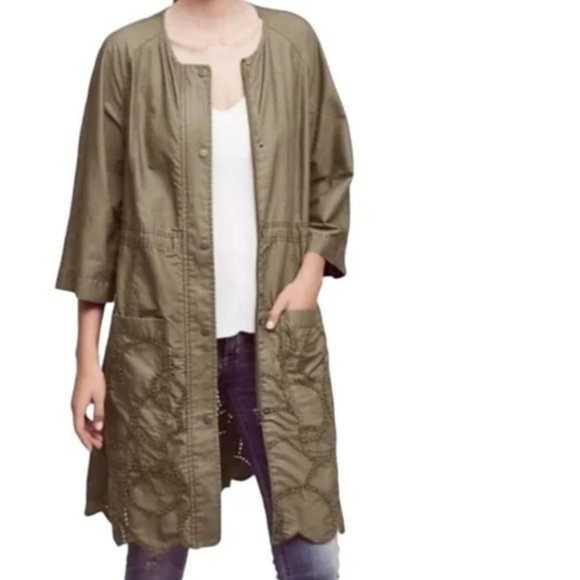 Anthropologie Hei Hei long green eyelet cotton jacket/anorak Sz M - Picture 3 of 12